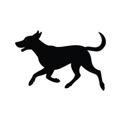 Silhouette of a Running Dog with Erect Ears and Curled Tail Design, dog running silhouette vector illustration