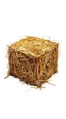 A tightly packed, cube-shaped bale of straw