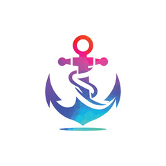 Anchor Emblem Logo With Wave Design Illustration