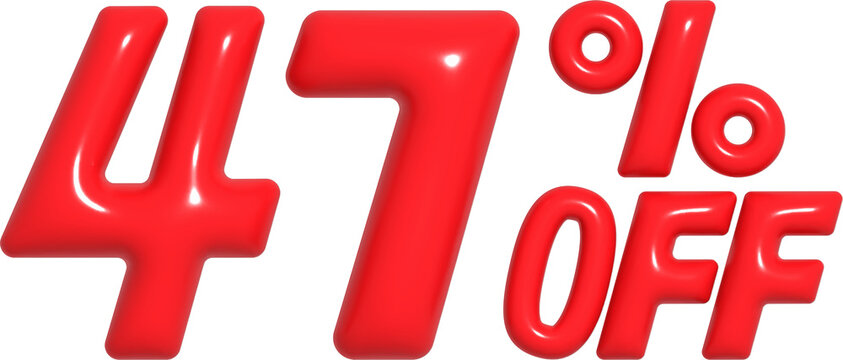 3D Red 47 Percent Off Discount Text for Sale Promotion