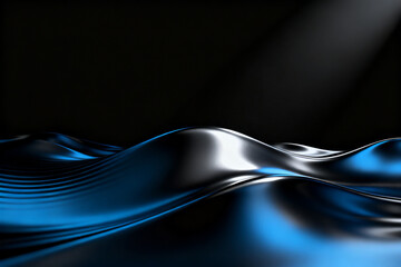 Abstract flowing blue liquid with reflective surface against dark background