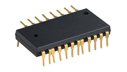 Electronic component with multiple gold-colored pins