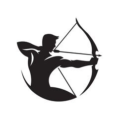 Black Silhouette Logo Vector of an Archer Pulling