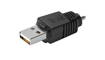 Close-up of a black USB audio adapter