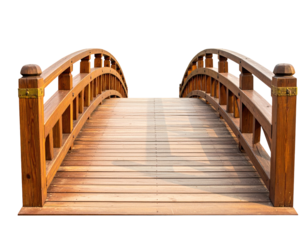 Wooden arched bridge, sunlight on planks