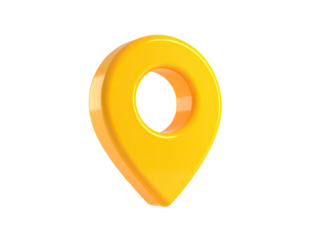 Bright yellow location pin, 3D effect