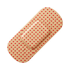 Beige adhesive bandage with breathable holes and love pattern, covering and protecting a small wound. Isolated on transparent background, perfect for advertising, medical promotion, and creative healt