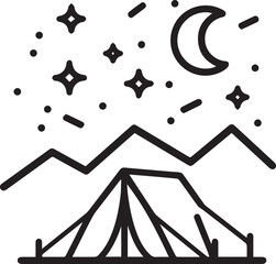 Enchanting camping adventure under the starry night sky with mountains, perfect for outdoor lifestyle and travel promotions, originally a scalable vector graphic