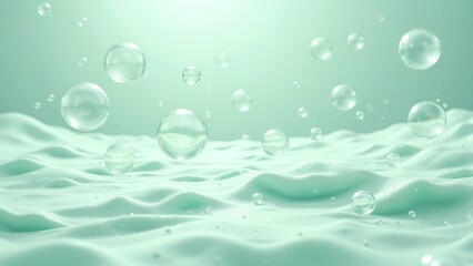A serene underwater scene featuring soft waves and floating bubbles against a soothing aqua backdrop.