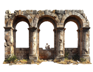 Ruined stone arches with a figure