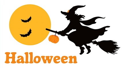 Halloween background with a full moon, flying crows, and dead trees in a brown color scheme. Simple vector art with space for text.