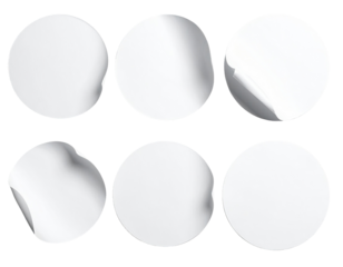 Blank circular stickers with curled edges