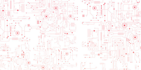 Pink circuit board style of abstract electronics background pattern.