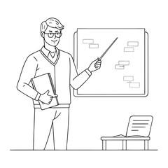 man teacher standing with open book pointer