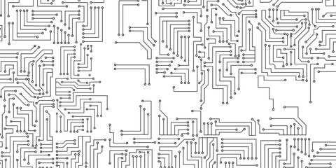 Circuit board vector background. Black and white printed circuit board seamless background