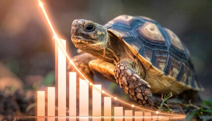 Turtle climbing glowing vertical bars in ascending order—each bar taller and brighter—evokes crafted perseverance, symbolic growth, and the rhythm of progress, resilience, and slow triumph.