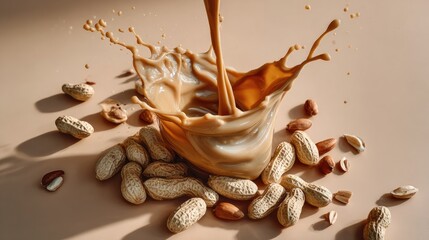 Peanut milk splash with peanuts