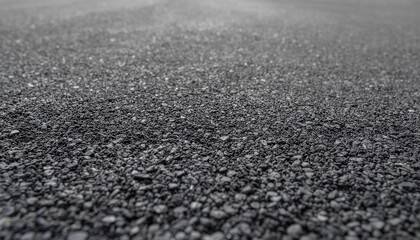 Capturing the vast expanse of a textured asphalt road surface stretching into the distance with a shallow depth of field