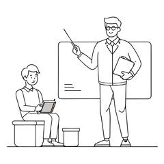 teacher teaching a student line art vector icon