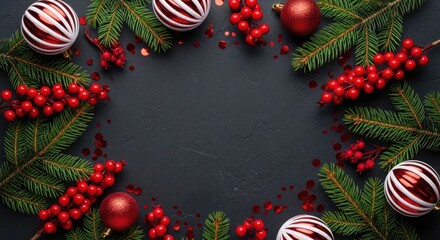 Festive christmas wreath decoration with ornaments and berries for holiday celebrations illustration