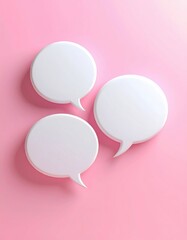 Minimalistic white speech bubbles on a pink background, ideal for communication-themed designs or social media graphics.