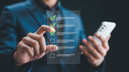 Modern professional completing digital checklist on phone for streamlined business efficiency now