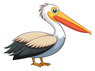 Fototapeta premium Cartoon illustration of a pelican with a long beak and orange feet