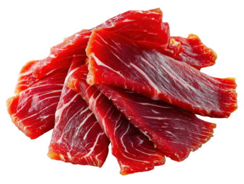 Savory Slices of Jerky: Captivating display of dried meat, each piece offering a tempting glimpse of texture and flavor, ready to elevate culinary experience.