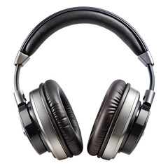 Silver and Black Headphones Isolated for Audio Listening on Transparent Background