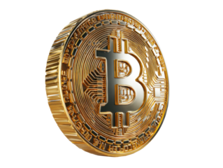 Digital Gold: A close-up studio shot of a gleaming, gold Bitcoin, showcasing its intricate design and reflecting the promise of decentralized finance.