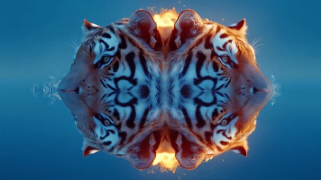 Artistic tiger face illustration with vibrant colors and abstract elements