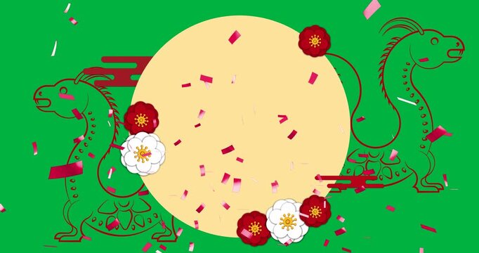 Animation of dragon signs with chinese pattern on transparent background