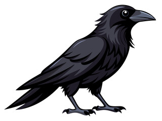 Fototapeta premium Cartoonish illustration of a striking raven standing in profile view position