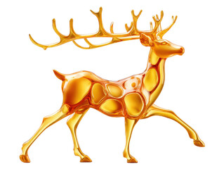 Fototapeta premium Golden Stag of Elegance: A stunning golden stag sculpture, resplendent with intricate detail and majestic antlers, poses gracefully, its gleaming form radiating opulence and sophistication.