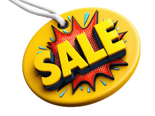 Yellow Sale Tag Announcement: Dynamic visuals highlight a bold 'SALE' tag, symbolizing great value and deals. Crafted to immediately catch the eye, it promises significant savings on goods.
