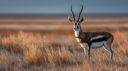 Fototapeta premium Male Blackbuck Antelope in the Pampas Plain Environment of La Pampa Province, Argentina. Capturing the Wild Beauty of Nature in South America.
