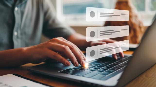 Engaging digital experience with online questionnaires at work on laptop for feedback and data collection