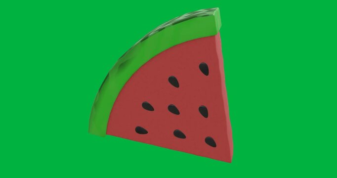 Animation of 3d watermelon slice rotating on transparent background