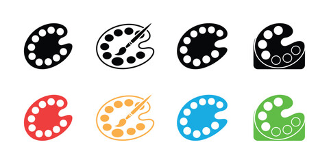 Collection of Colorful Artist Paint Palettes with Varied Styles and Brush Illustration