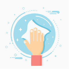 Fototapeta premium Hand Wiping Blue Circle with White Cloth and Light Blue Outlines