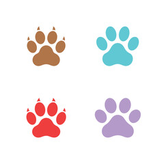 Fototapeta premium Colorful Animal Paw Prints Illustration Brown, Blue, Red, and Purple Paws