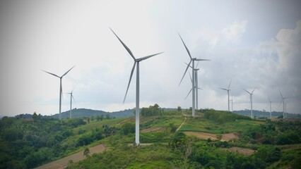 Obraz premium Wind turbines for electric power production, Khao Kho, Phetchabun province, Thailand.