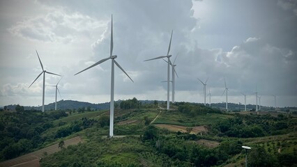 Obraz premium Wind turbines for electric power production, Khao Kho, Phetchabun province, Thailand.