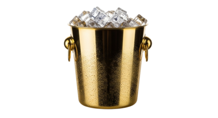 Golden Ice Bucket Filled with Cubed Ice