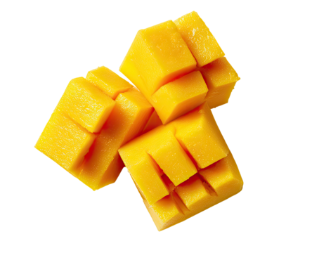 Cubed mango slices, vibrant yellow, intersecting shapes
