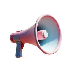 Stylized illustration portrays a bright pink megaphone, a communication device, set against a stark black backdrop, emphasizing the shape and form of the object and its potential for announcing...