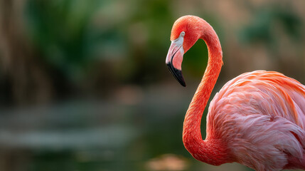 Captivating Close-Up of a Flamingo Reflecting Nature's Serenity and Grace in a Lush Tropical Habitat