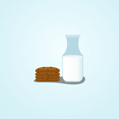Cookies and milk vector isolated on blue background.
