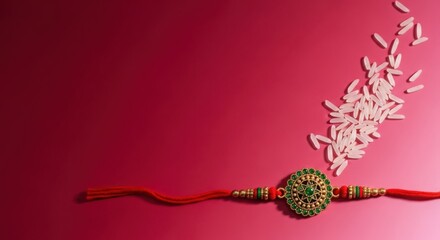 Beautiful rakhi bracelet with flowers on a gradient red background illustration