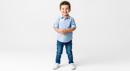Cute little boy in casual outfit smiling
